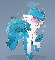 Size: 3000x3300 | Tagged: safe, artist:fluffyxai, oc, oc only, oc:kayisus, pegasus, pony, blushing, bubble, chest fluff, commission, dizzy, fetish, high res, hypnosis, hypnosis fetish, hypnotized, kaa eyes, open mouth, raised hoof, simple background, smiling, solo, spread wings, wings