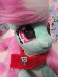 Size: 3120x4160 | Tagged: safe, artist:gleamydreams, minty, earth pony, pony, auction, clothes, irl, photo, plushie, scarf