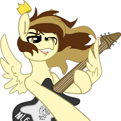 Size: 1013x1007 | Tagged: safe, artist:nootaz, oc, oc only, oc:prince whateverer, pegasus, pony, crown, guitar, jewelry, musical instrument, regalia, simple background, solo, transparent background