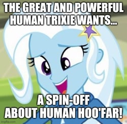 Size: 506x493 | Tagged: safe, edit, edited screencap, screencap, trixie, equestria girls, equestria girls specials, g4, my little pony equestria girls: better together, my little pony equestria girls: forgotten friendship, caption, female, image macro, imgflip, solo, text