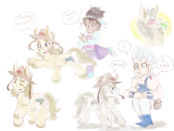 Size: 2800x2100 | Tagged: safe, artist:mimiporcellini, human, pony, boingo, colored sketch, crossover, high res, hol horse, jean pierre polnareff, jojo's bizarre adventure, ponified