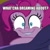 Size: 512x512 | Tagged: safe, edit, edited screencap, screencap, pinkie pie, pony, cakes for the memories, g4, spoiler:cakes for the memories, spoiler:mlp friendship is forever, blitzo buckzo, creepy, creepy smile, cropped, hellaverse, helluva boss, helluva boss pilot, lip bite, looking at you, quote, smiling, solo