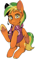 Size: 3497x5841 | Tagged: safe, artist:sugarelement, oc, oc only, oc:naviga, pegasus, pony, 911, clothes, dispatcher, female, looking at you, mare, microphone, solo, uniform, waving, waving at you