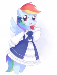 Size: 1568x2048 | Tagged: safe, artist:ginmaruxx, rainbow dash, pony, g4, clothes, cute, dashabetes, dress, female, lolita fashion, mare, puffy sleeves, rainbow dash always dresses in style, ribbon, simple background, solo