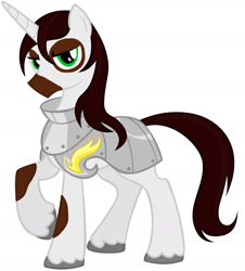 Size: 1280x1414 | Tagged: safe, artist:ask-fleetfoot, oc, oc only, oc:hardy mackintosh, pony, unicorn, armor, ask-fleetfoot, male, simple background, solo, stallion