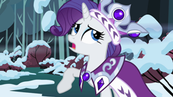 Size: 1920x1080 | Tagged: safe, screencap, princess platinum, rarity, pony, unicorn, g4, hearth's warming eve (episode), clothes, crown, female, jewelry, mare, regalia, solo