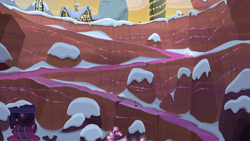 Size: 1280x720 | Tagged: safe, screencap, g4, hearthbreakers, background, christmas, christmas lights, hearth's warming, holiday, mine, no pony, quarry, rock farm, scenic ponyville, snow