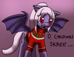 Size: 1280x989 | Tagged: safe, artist:warskunk, oc, oc only, bat pony, pony, bat pony oc, bat wings, christmas sweater, clothes, female, solo, sweater, wings