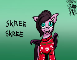 Size: 1280x989 | Tagged: safe, artist:warskunk, oc, oc only, bat pony, pony, bat pony oc, bat wings, christmas sweater, clothes, female, solo, sweater, wings