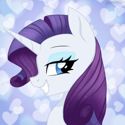 Size: 1024x1024 | Tagged: safe, artist:cottonaime, rarity, pony, unicorn, g4, eyeshadow, heart, looking back, makeup, smiling, solo