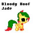 Size: 120x120 | Tagged: safe, artist:pagiepoppie12345, oc, oc:jade, pegasus, pony, undead, 8-bit, blank flank, blood, blood on hooves, bloody hooves, female, filly, mare, pixel art, smiling, super filly adventure, text, zalgo