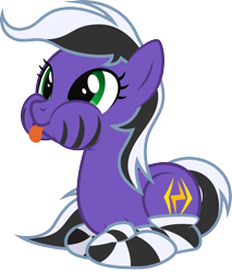 Size: 1561x1828 | Tagged: safe, artist:lightning stripe, derpibooru exclusive, oc, oc only, oc:lightning stripe, earth pony, pony, 2021 community collab, derpibooru community collaboration, :p, black and white mane, clothes, cross-eyed, cute, eyelashes, female, green eyes, makeup, mare, ocbetes, ponyloaf, puffy cheeks, purple coat, show accurate, silly, simple background, socks, solo, striped socks, stripes, tongue out, transparent background, two toned mane, two toned tail, vector