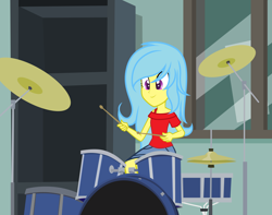 Size: 2762x2171 | Tagged: safe, artist:riariirii2, oc, oc only, equestria girls, g4, bust, clothes, drums, female, high res, musical instrument, smiling, solo
