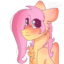 Size: 768x768 | Tagged: safe, artist:valkiria, fluttershy, pegasus, pony, g4, :t, chest fluff, cute, floppy ears, looking at you, shyabetes, solo, wings