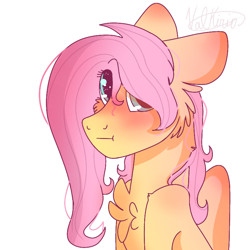 Size: 768x768 | Tagged: safe, alternate version, artist:valkiria, fluttershy, pegasus, pony, g4, :t, chest fluff, cute, floppy ears, looking at you, shyabetes, solo, wings