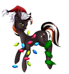 Size: 2219x2374 | Tagged: safe, artist:minelvi, oc, oc only, earth pony, pony, christmas, christmas lights, commission, earth pony oc, freckles, hat, high res, holiday, looking back, santa hat, simple background, solo, transparent background, ych result