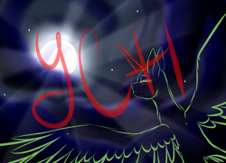 Size: 3600x2600 | Tagged: safe, artist:minelvi, oc, oc only, pegasus, pony, cloud, commission, flyng, full moon, high res, moon, outdoors, pegasus oc, solo, stars, wings, your character here