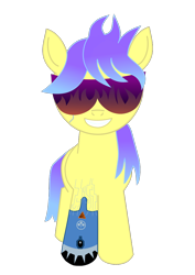 Size: 794x1123 | Tagged: safe, artist:pwnypony db, oc, oc only, earth pony, pony, 2021 community collab, derpibooru community collaboration, .svg available, cybernetic implants, cyberpunk, cyberpunk 2077, fire, gradient mane, male, ponysona, simple background, smiling, solo, sunglasses, svg, transparent background, vector, warning sign