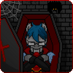 Size: 300x300 | Tagged: safe, artist:imreer, oc, oc only, bat, vampire, animated, clothes, coffin, commission, eyes closed, gif, glasses, pixel art, ych result