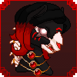 Size: 300x300 | Tagged: safe, artist:imreer, oc, oc only, demon, demon pony, original species, animated, bust, commission, fire, fire breath, gif, jewelry, necklace, open mouth, pixel art, solo, ych result