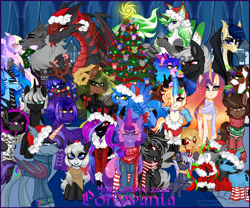 Size: 6000x5000 | Tagged: safe, artist:nekomellow, oc, pony, antlers, christmas, christmas tree, clothes, hat, holiday, santa hat, scarf, socks, striped socks, tree