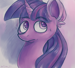 Size: 896x812 | Tagged: safe, artist:krista-21, twilight sparkle, pony, unicorn, g4, bust, female, looking away, looking sideways, looking up, mare, portrait, solo, three quarter view