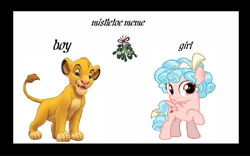 Size: 900x562 | Tagged: safe, artist:arvin-sweetiepupfan, cozy glow, g4, meme, mistletoe, simba