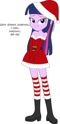 Size: 6041x12481 | Tagged: safe, artist:alandssparkle, twilight sparkle, equestria girls, g4, absurd resolution, adorasexy, bare shoulders, belt, boots, breasts, christmas, cleavage, clothes, costume, cute, dialogue, dress, female, gloves, hat, holiday, lip bite, long gloves, long socks, looking at you, santa costume, santa hat, sexy, shoes, signature, simple background, sleeveless, socks, solo, stockings, strapless, striped socks, thigh highs, thigh socks, transparent background, twiabetes, twilight sparkle (alicorn), vector