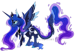 Size: 5065x3428 | Tagged: safe, artist:darkjillmlp123, princess luna, pony, g4, alternate design, augmented tail, simple background, solo, transparent background