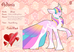 Size: 3500x2454 | Tagged: safe, artist:nobleclay, oc, oc only, oc:adonis, pony, unicorn, high res, male, offspring, parent:princess cadance, parent:shining armor, parents:shiningcadance, reference sheet, solo, stallion, tail feathers