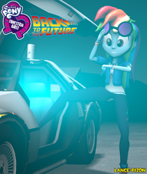 Size: 914x1080 | Tagged: safe, artist:lance-pizon, rainbow dash, equestria girls, g4, 3d, back to the future, car, clothes, cute, dashabetes, delorean, hoodie, pants, shirt, source filmmaker, t-shirt