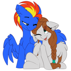 Size: 1317x1317 | Tagged: safe, artist:airfly-pony, oc, oc only, oc:scarlett drop, oc:wing hurricane, pegasus, pony, 2021 community collab, derpibooru community collaboration, female, looking at each other, male, mare, oc x oc, pegasus oc, scarricane, shipping, simple background, stallion, straight, transparent background