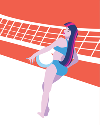 Size: 2401x3001 | Tagged: safe, artist:samoht-lion, twilight sparkle, equestria girls, g4, ball, beach, bikini, clothes, eyes closed, female, high res, minimalist, modern art, solo, sports, swimsuit, volleyball