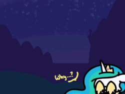 Size: 648x486 | Tagged: safe, artist:flutterluv, pinkie pie, princess celestia, princess luna, alicorn, earth pony, pony, series:flutterluv's full moon, g4, animated, christmas, dialogue, double facehoof, eyes closed, facehoof, female, floppy ears, flying, glowing, hat, holiday, jingle bells, mare, moon, night, open mouth, santa hat, singing, smiling, stars, tangible heavenly object, text, why, yay