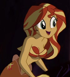 Size: 914x1015 | Tagged: safe, artist:zarxnos, edit, sunset shimmer, mermaid, fanfic:sunset shimmer discovers her feet, equestria girls, g4, adorasexy, bare shoulders, bra, breasts, cleavage, close-up, clothes, crossover, cute, female, happy, mermaid tail, mermaidized, seashell, seashell bra, sexy, shimmerbetes, solo, species swap, strapless bikini, strapless bra, stupid sexy sunset shimmer, the little mermaid, underwear