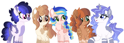 Size: 3752x1302 | Tagged: safe, artist:fcrestnymph, oc, oc only, earth pony, pegasus, pony, unicorn, female, mare, simple background, transparent background