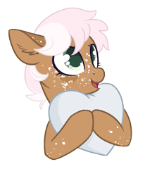 Size: 729x885 | Tagged: safe, artist:fcrestnymph, oc, oc only, oc:cinnamon delight, pony, bust, female, magical lesbian spawn, mare, offspring, parent:babs seed, parent:silver spoon, parents:babspoon, pillow, portrait, simple background, solo, transparent background