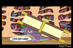 Size: 640x426 | Tagged: safe, edit, edited screencap, editor:teren rogriss, screencap, spike, dragon, g4, the crystal empire, book, golden oaks library