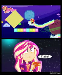 Size: 1288x1572 | Tagged: safe, edit, edited screencap, editor:teren rogriss, screencap, sunset shimmer, equestria girls, g4, my little pony equestria girls: choose your own ending, the last drop, the last drop: sunset shimmer, it's a trap, video game