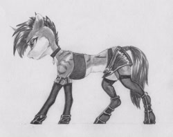 Size: 3062x2430 | Tagged: safe, artist:joestick, oc, oc only, pony, unicorn, clothes, female, high res, mare, monochrome, shoes, socks, stockings, thigh highs, traditional art