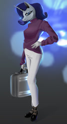 Size: 884x1633 | Tagged: safe, artist:imadeoos, rarity, anthro, g4, backlighting, breasts, briefcase, looking at you, solo