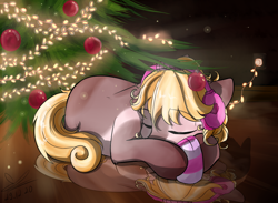 Size: 1410x1031 | Tagged: safe, alternate character, alternate version, artist:yuris, oc, oc only, earth pony, pony, christmas, commission, earth pony oc, garland, holiday, solo, tree, ych result