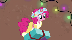 Size: 1920x1080 | Tagged: safe, screencap, pinkie pie, spirit of hearth's warming presents, earth pony, pony, a hearth's warming tail, g4, clothes, female, mare, present, solo