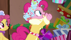 Size: 1920x1080 | Tagged: safe, screencap, pinkie pie, spirit of hearth's warming presents, earth pony, pony, a hearth's warming tail, g4, female, mare, present, throwing