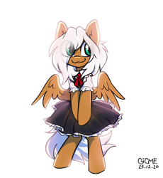 Size: 1518x1648 | Tagged: safe, artist:gicme, oc, oc only, oc:viola pens, pegasus, pony, :3, big eyes, bipedal, clothes, cosplay, costume, cute, eye clipping through hair, maid, simple background, solo, transparent background