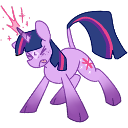 Size: 580x580 | Tagged: safe, artist:britebuck, twilight sparkle, pony, unicorn, g4, cloven hooves, coat markings, eyes closed, facial markings, glowing horn, horn, leonine tail, redesign, simple background, solo, star (coat marking), tongue out, transparent background, unicorn twilight
