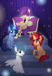 Size: 2045x3000 | Tagged: safe, artist:limedazzle, oc, oc:evenstar gleam, oc:janey, oc:white quartz, pegasus, pony, unicorn, female, high res, magic, male, mare, show accurate, stallion