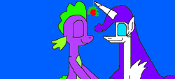 Size: 907x411 | Tagged: safe, artist:devon13168, rarity, spike, alicorn, pony, g4, 1000 hours in ms paint, alicornified, blue background, female, holly, holly mistaken for mistletoe, male, race swap, raricorn, ship:sparity, shipping, simple background, straight