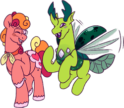 Size: 797x695 | Tagged: safe, artist:britebuck, oc, oc only, oc:peachy keen, oc:wormwood, changeling, earth pony, pony, oc x oc, shipping, simple background, transparent background