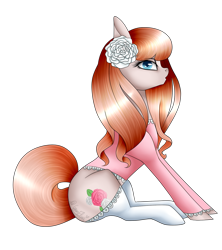 Size: 1067x1200 | Tagged: safe, artist:minelvi, oc, oc only, earth pony, pony, clothes, earth pony oc, eyelashes, flower, flower in hair, rose, simple background, sitting, socks, transparent background
